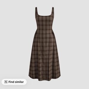 SQUARE NECK CHECK PLEATED ZIPPER MAXI DRESS - large